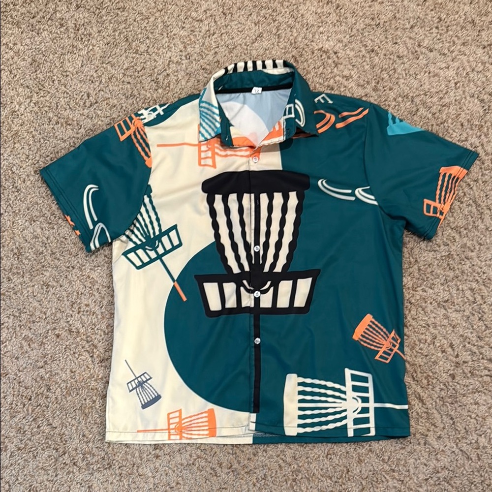 Retro  Men's XL Graphic short sleeve button down Shirt - frisbee golf